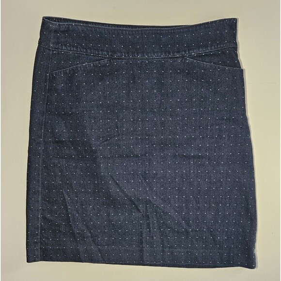 TALBOTS Stretch Denim Jean Pencil Skirt  Dark Wash Size 6 Polka Dot No Slit C144 - Picture 1 of 5